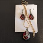 Ruby Golden Necklace with Earring Set