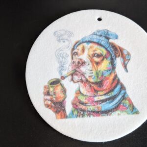 Smoking Dog Christmas Round Felt Ornament