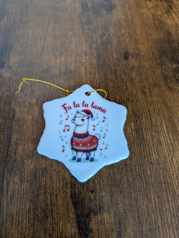 Fa La La Lama Christmas Snow Flake Ceramic Ornament