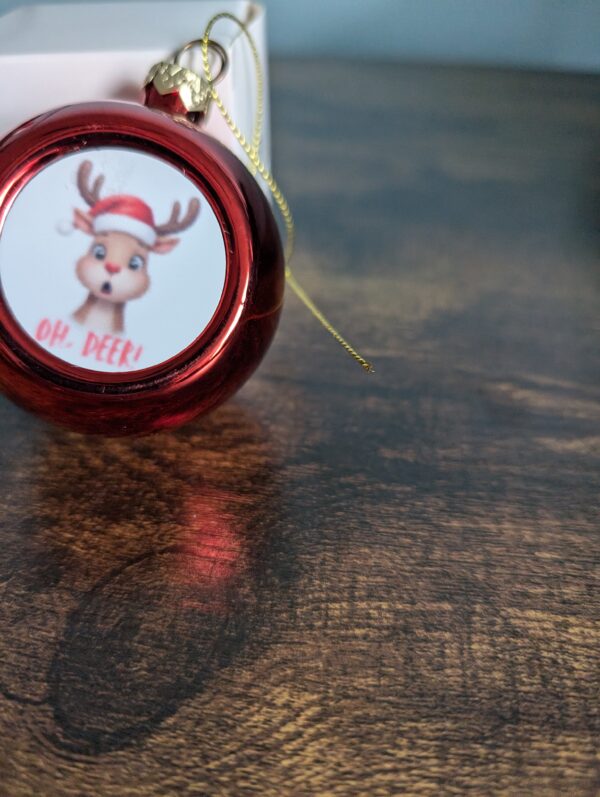 Oh Deer Christmas Round Bulb Metal Ornament